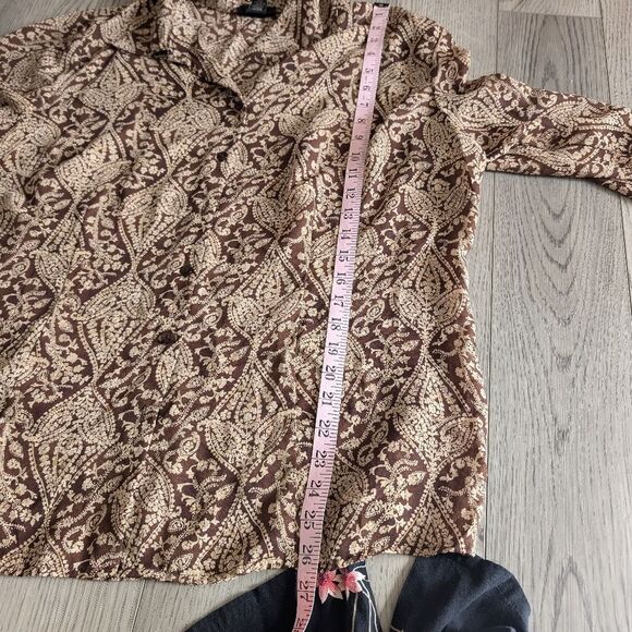 Lane Bryant Brown Paisley Bell Sleeve Button Down Boho Top Plus Size 18/20 - Picture 6 of 6